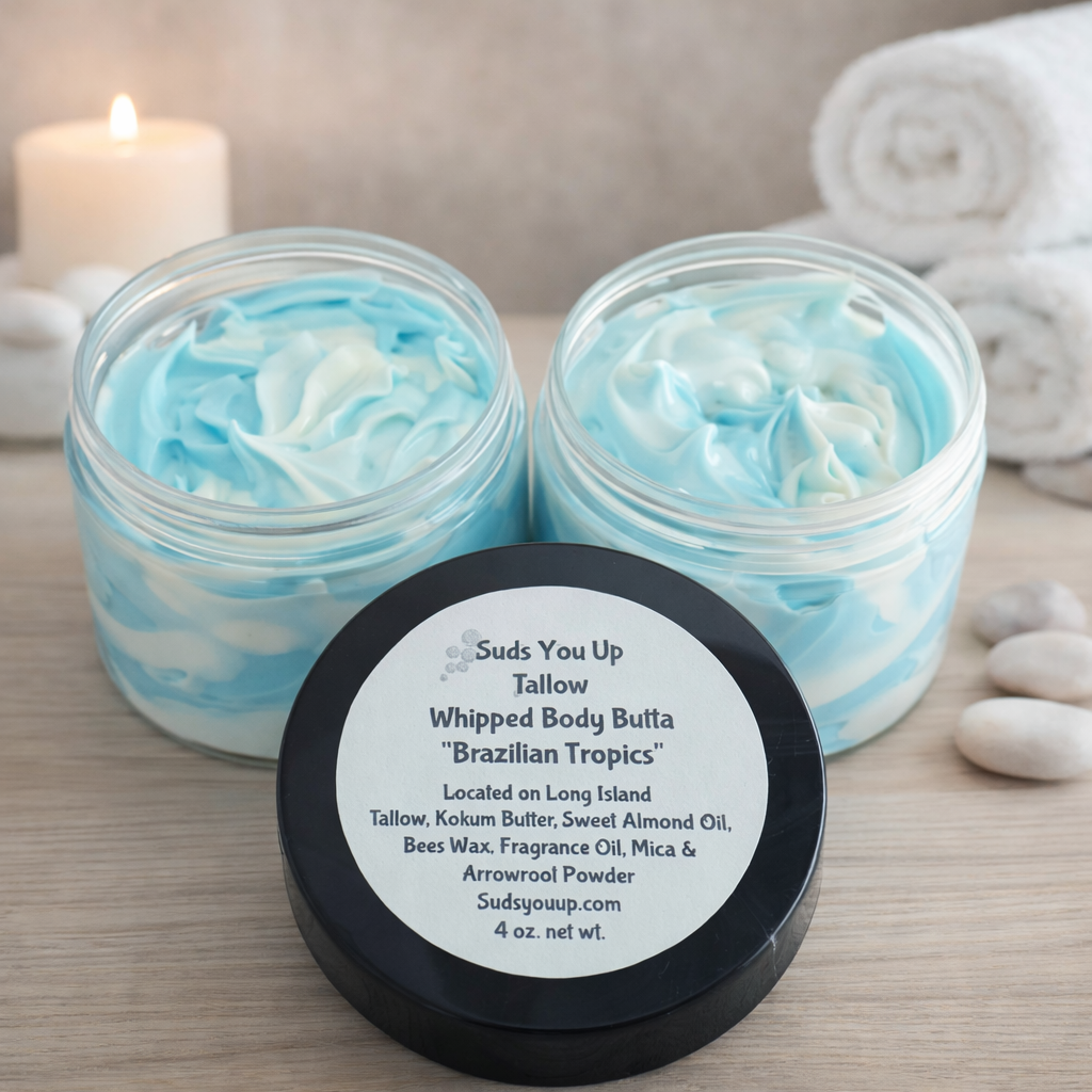 Whipped Tallow Body Butta. Aqua & White. Brazilian Tropics.