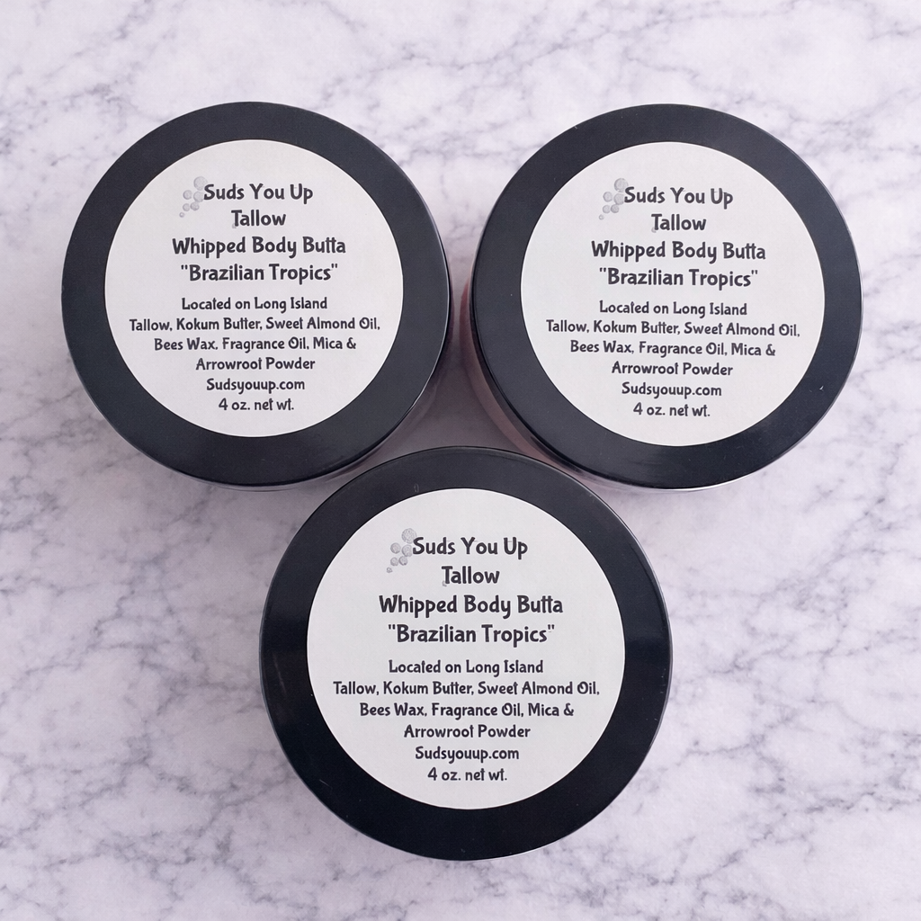 Whipped Tallow Body Butta!  Brazilian Tropics. Pink & Aqua.