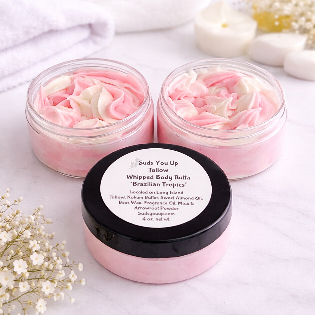 Whipped Tallow Body Butta. Brazilian Tropics. Pink & White.