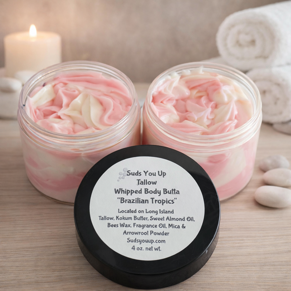 Whipped Tallow Body Butta. Brazilian Tropics. Pink & White.