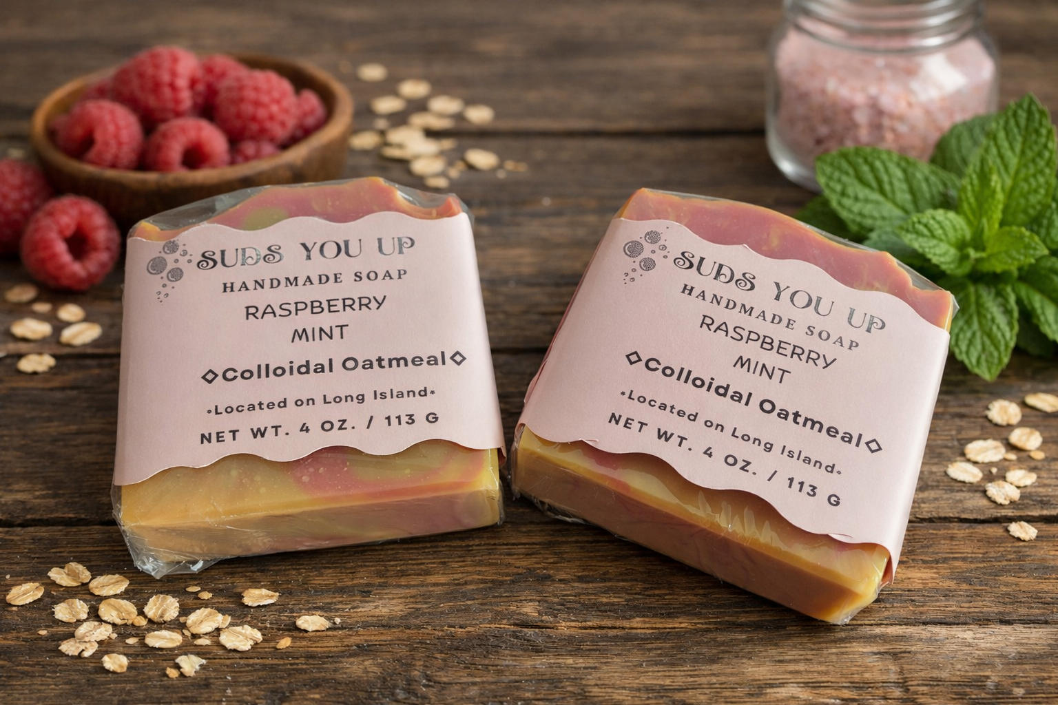Raspberry Mint! Colloidal Oatmeal. Coconut Free! Tallow Soap. 🌻