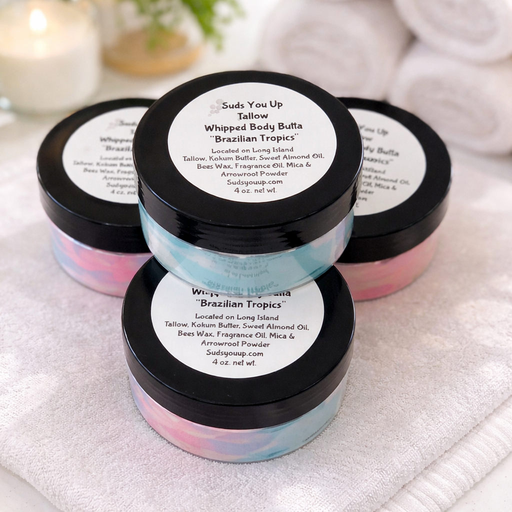 Whipped Tallow Body Butta. Aqua & White. Brazilian Tropics.