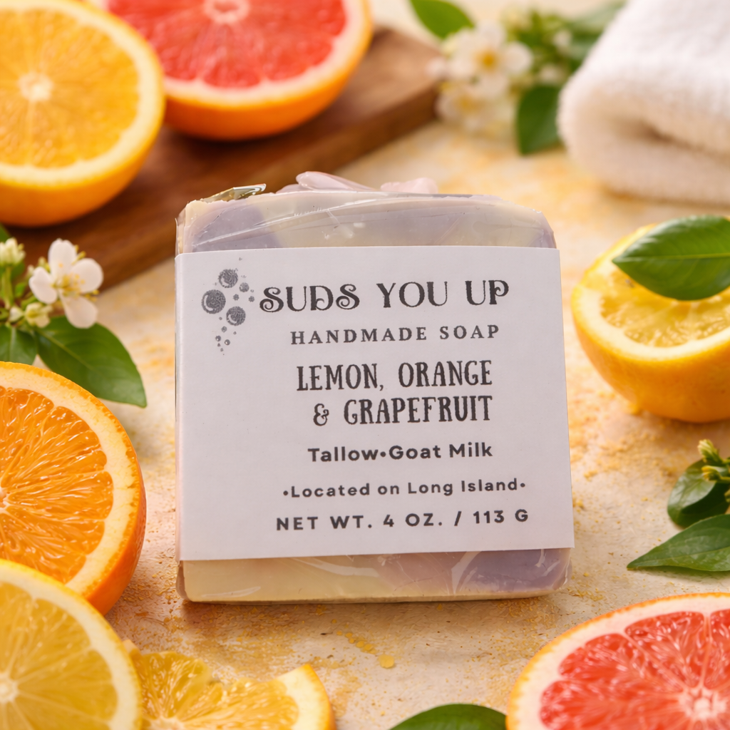 Tallow and Goat Milk Soap. Lemon. Orange. Grapefruit.