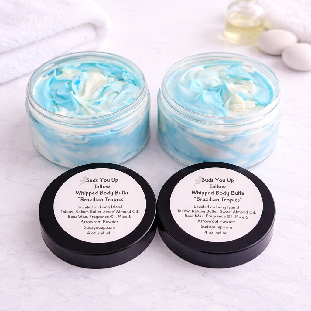 Whipped Tallow Body Butta. Aqua & White. Brazilian Tropics.