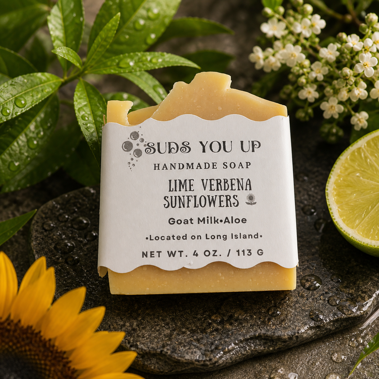 Lime Verbena. Goat Milk & Tallow Soap. Sunflower.