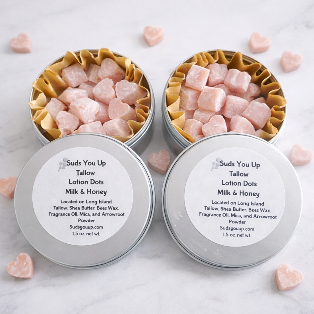 Tallow Lotion Dots / Hearts!  Milk & Honey Scent.