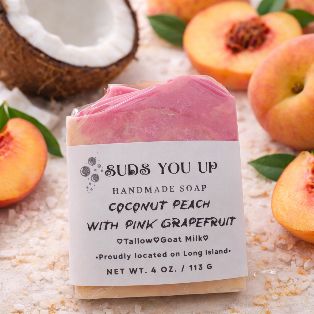 Tallow and Goat Milk Soap. Coconut. Peach. Grapefruit Scent.