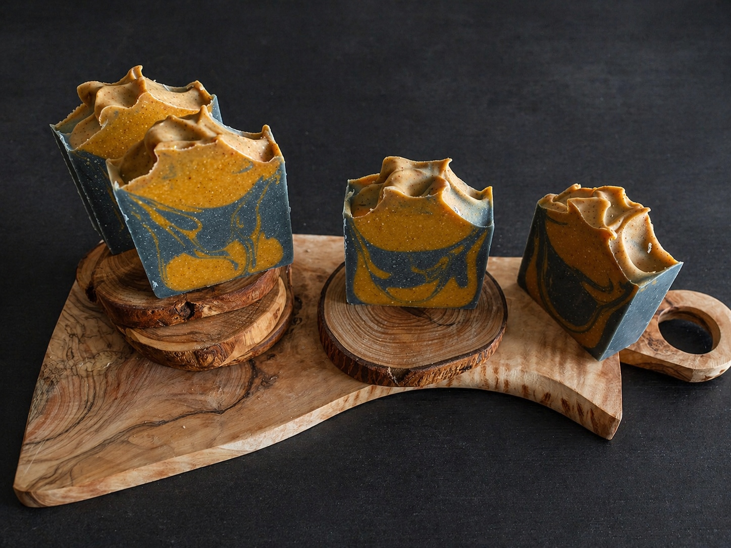 Turmeric and Charcoal Soap. Tallow & Goat Milk. Woodsy Honey Scent.