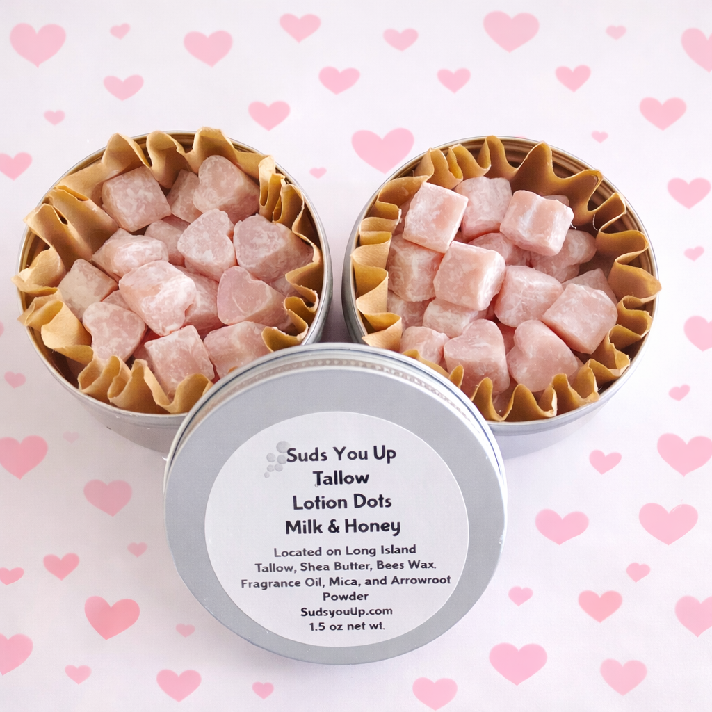 Tallow Lotion Dots / Hearts!  Milk & Honey Scent.