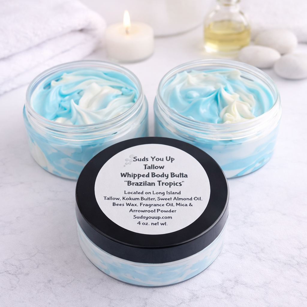 Whipped Tallow Body Butta. Aqua & White. Brazilian Tropics.