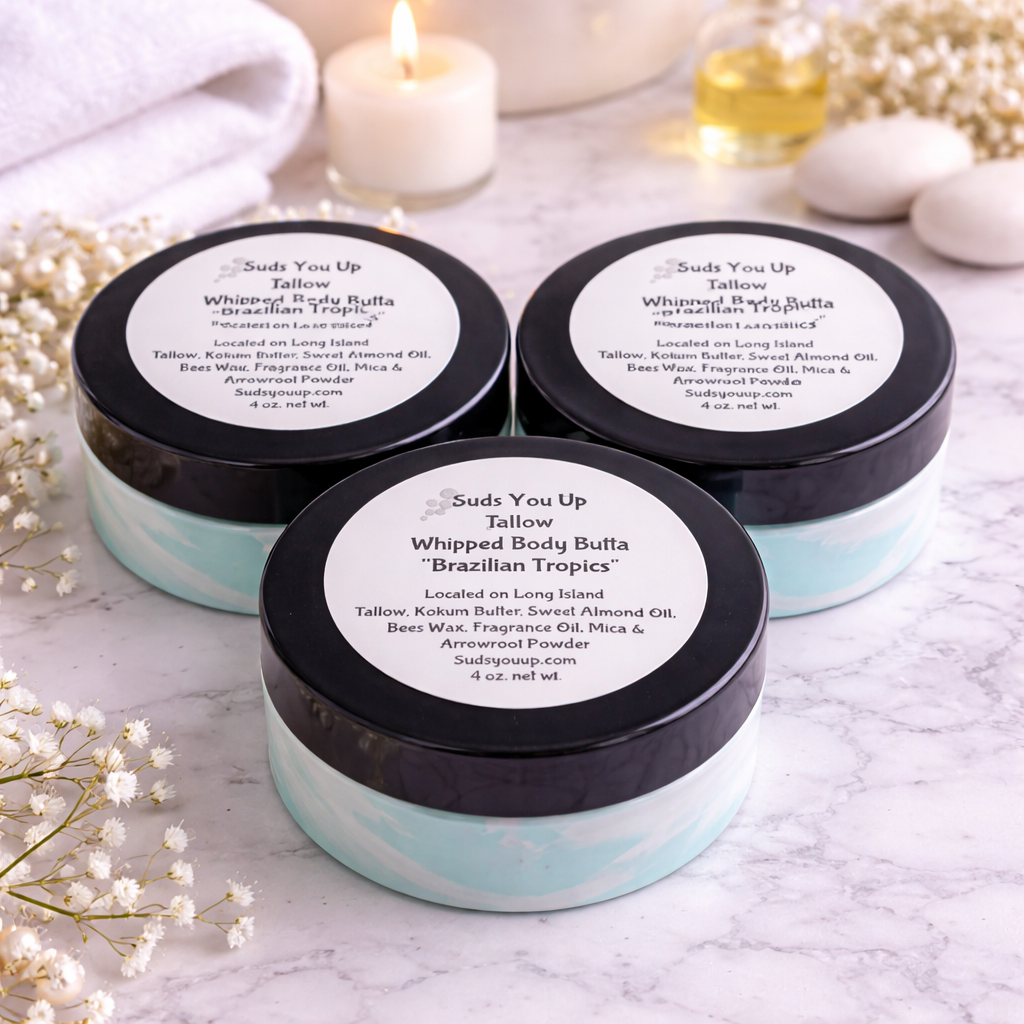Whipped Tallow Body Butta. Aqua & White. Brazilian Tropics.